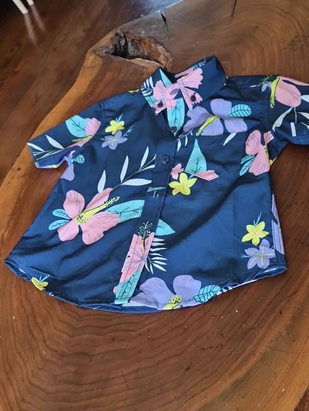 Boys Navy Floral Short-Sleeve Button-Down Shirt